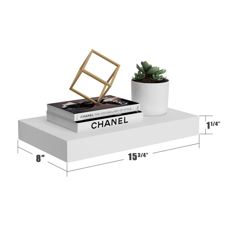 WELLAND Set of 2 Floating Shelves Wall Mounted Shelf, for Home Decor with 8" Deep (White, 15 inch) - Image 2